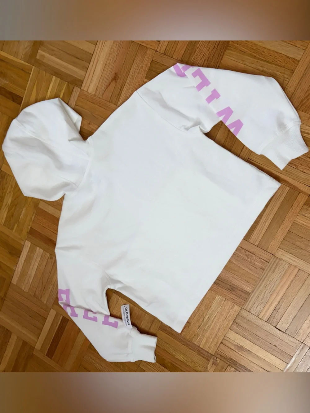 Girls Size 10-12 (Large) Cropped Hoodie Old Navy WHITE & Lavender Graphics